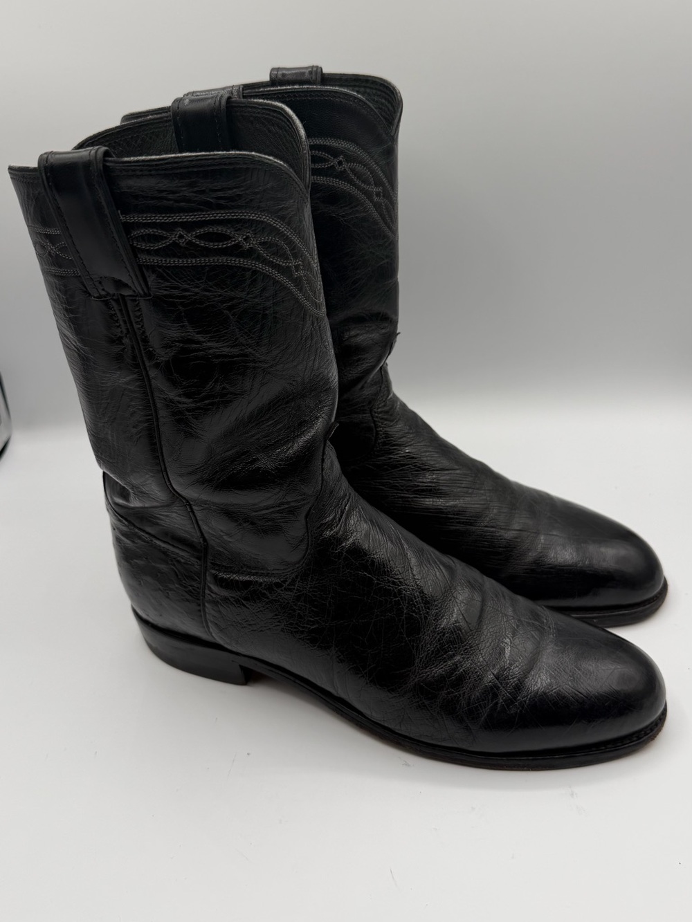 Justin Boots 3172 Black Smooth Ostrich Quill Leather Cowboy Western Ropers 9.5